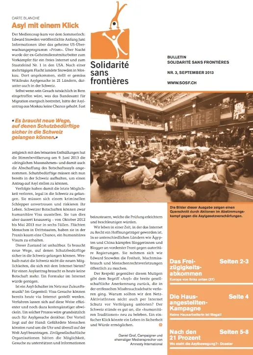 Solidarité sans frontières, Bulletin September 2013