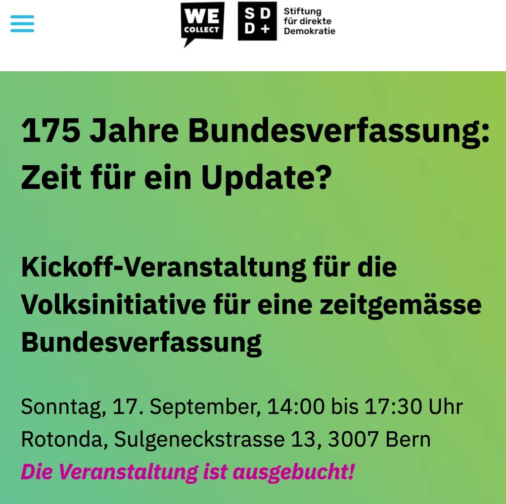 Einladung «175 Jahre Bundesverfassung: Zeit für ein Update?» zur Kickoff-Veranstaltung am 17. September in Bern